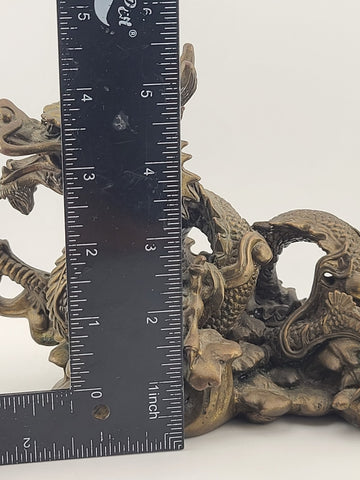 Antique Japan Solid Bronze 8.5" Intricate & Detailed Coiled Dragon w Pearl