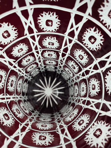 Rare Huge XL Bohemian Czech Ruby Cut to Clear Crystal Vase 14" Star Pattern