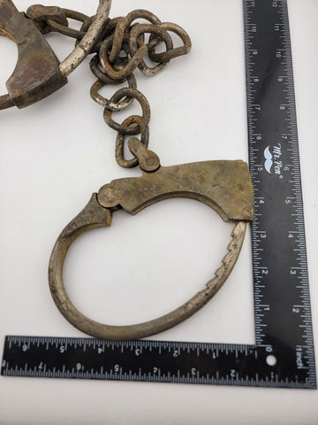 Rare Antique Late 19th C Pair Of Original Mattatuck Co. USA Handcuffs. No Key.