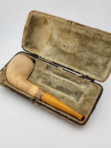 Rare Antique Collectible 19th Century Clay Pipe Circa 1890s W Original Case.