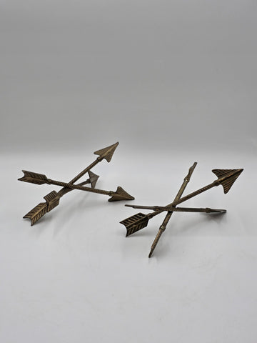 Pair Of Vintage Rustic Metal 3 Arrows Bookends Gold Tone.