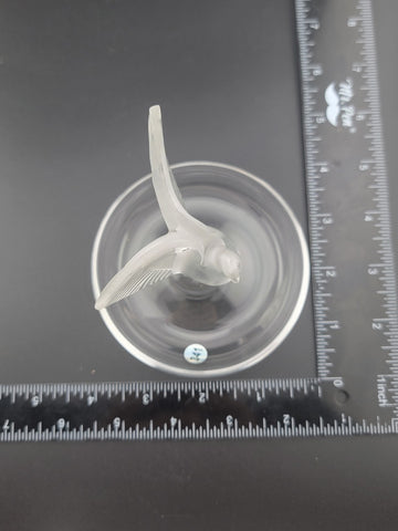 LALIQUE FROSTED CRYSTAL "THALIE" OPEN-WING DOVE RING or PIN TRAY