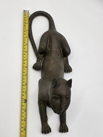 Vtg African Benin Bronze Leopard 15” Edo Kingdom Style Lost Wax Tribal Sculpture