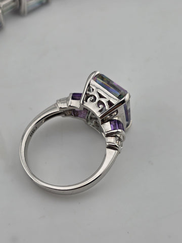 Mystic Topaz Rainbow Tennis Bracelet & Matching Ring. Sterling Silver 925.