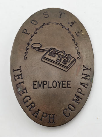 Rare Original Antique Postal Telegraph Co Employee Bronze Badge c1900 Morse Key
