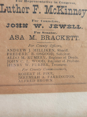 Rare Democratic Ticket President Grover Cleavland New Hampshire 1884 Election