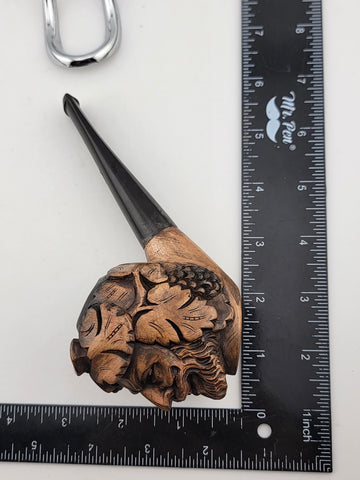 Vintage European Wood Block Pipe Hand Carved Bacco Baccus Greek Worrior Theme.