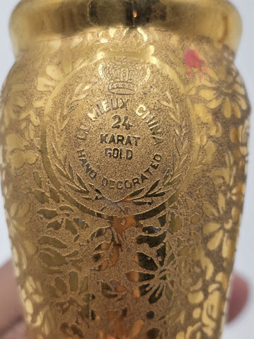 Pair 1930's  LE MIEUX CHINA 24 KARAT GOLD DOUBLE CANDLE STICK HOLDERS VINTAGE