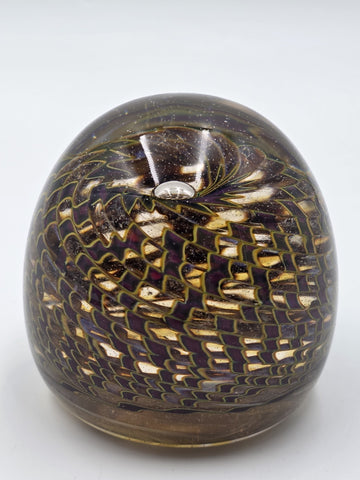 Signed Nichols Studio Art Glass Paperweight Purple Gold Vortex Swirl 4" WCU