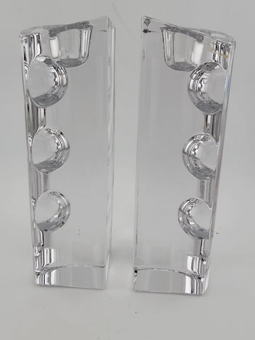Set Of 2 Towle Full Lead Crystal Column Candlestick Holders. Austria