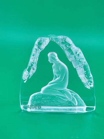 VINTAGE 1960'S MODERNIST LITTLE MERMAID SIGNED NYDRO CRYSTAL SCULPTURE - SWEDEN