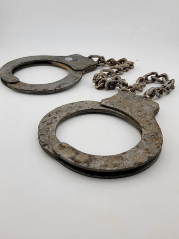 Antique WW2 Era Harvard Lock Company New York Leg Shackles Leg Irons Cuffs
