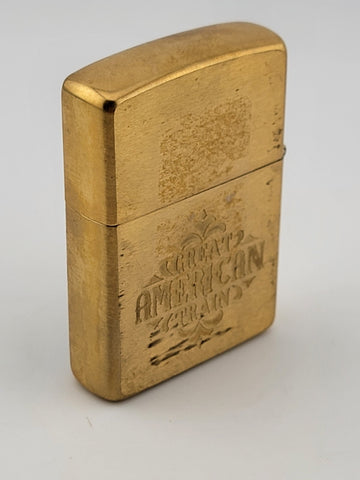 UNFIRED 1995 SOLID BRASS ZIPPO WIND PROOF LIGHTER GREAT AMERICAN TRAIN W BOX