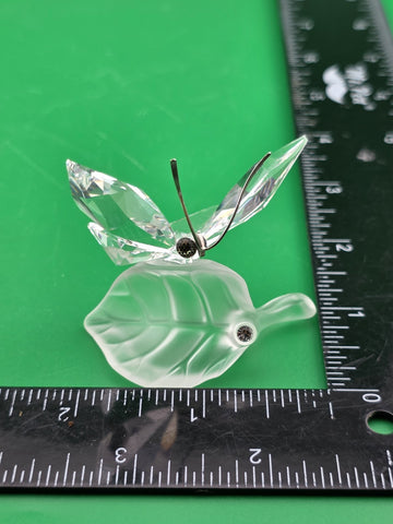 SWAROVSKI Austria Crystal Butterfly on Frosted Leaf Figurine
