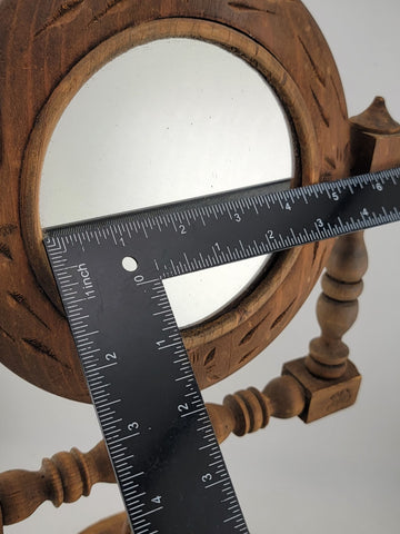 Vintage Wood Vanity Mirror Carved Swivel Round Gothic Witch Style
