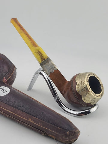 Antique 1940's Magyar Occa Pipe Silver Band Meerschaum Lined w/ Case Broken Stem