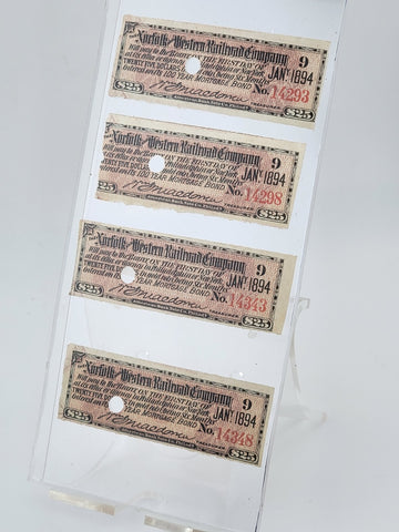 Norfolk & Western Railroad Co Gold Bond Coupons Stamps lot 4. $25 Issued 1894