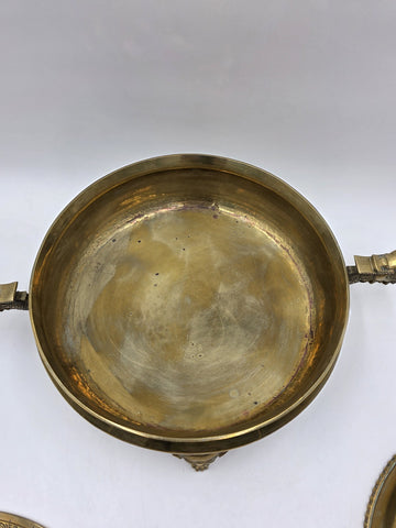 Antique Chinese Brass Dragon Handle Lidded Tureen Qing Hot Pot with Foo Dog Lid