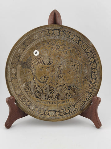 Rare 19th C One Of Kind Antique Shah Jehan Mumtaz Hand Engraved Brass Plate.