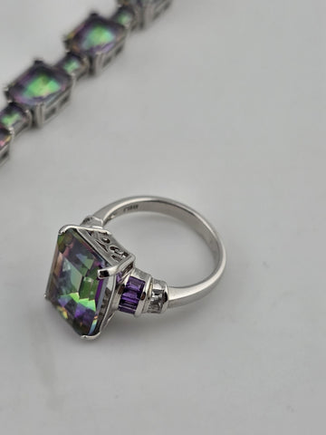 Mystic Topaz Rainbow Tennis Bracelet & Matching Ring. Sterling Silver 925.