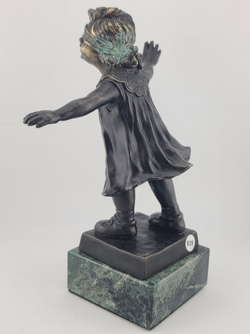 Giuseppe Ferrari, Italian(1840-1905) “Blindfold Girl” Bronze Sculpture on Marble