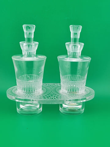 Rare Antique Lalique Crystal "Bourgueil" Oil & Vinegar Cruet Set. Excellent Cond