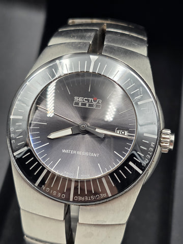 Sector 880 Swiss Made Quartz 34mm Sapphire 100M Steel Watch 2653881745 Box Works