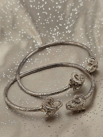 Vintage Sterling Silver Ram Head Cuff Bracelet Pair Greek Roman Revival 38.4g