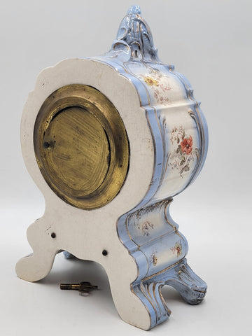 RARE ANTIQUE 19TH C ANSONIA HAND PAINTED PORCELAIN MANTLE CLOCK - WORKS. READ.