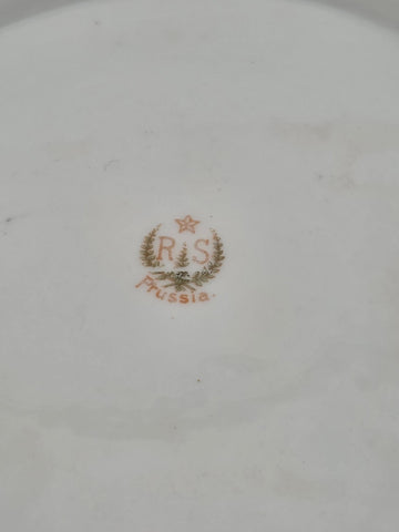 Antique R.S. PRUSSIA RED MARK PORCELAIN Plate w/ ROSES DECORATION & 2 HANDLES