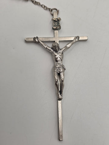 Vintage Italian 51" Ceremonial Catholic Rosary stal Beads Large Crucifix