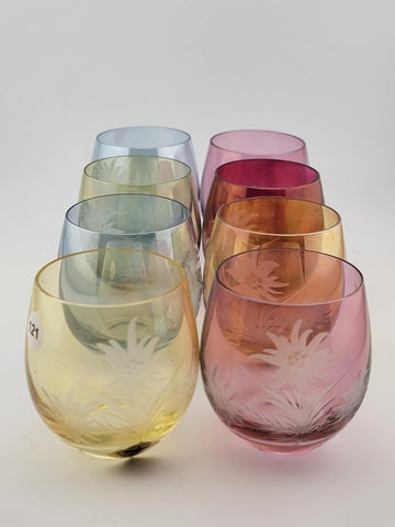 Rare Set Of 8 Austrian cordial glasses by Kisslinger Rattenberg Kristallglas.