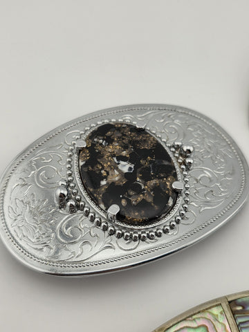 Vintage Western Belt Buckle Lot Abalone Mexico Stone Floral Cowboy 4 Pc Lot.