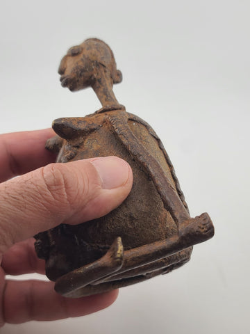 Rare Antique Set Of 3 Sitting Ethnic Tribal People Bronze Dogon Mali Africa