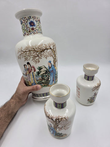 Rare Vintage Matching Set Of 3 Vintage V.V. Karraresi Italian Porcelain Vases