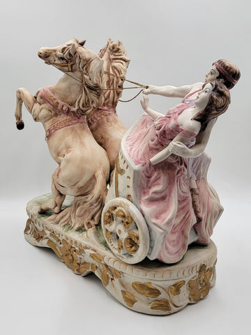 Rare HUGE Antique Ben Hur Porcelain Statue Italy Roman Chariot Racing Horses