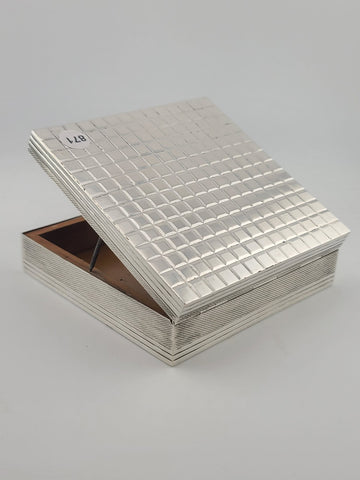Antique Italian 800 Silver Wood Lined Cigarette Box Mid Century Modern Square