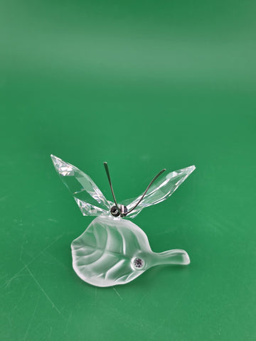 SWAROVSKI Austria Crystal Butterfly on Frosted Leaf Figurine