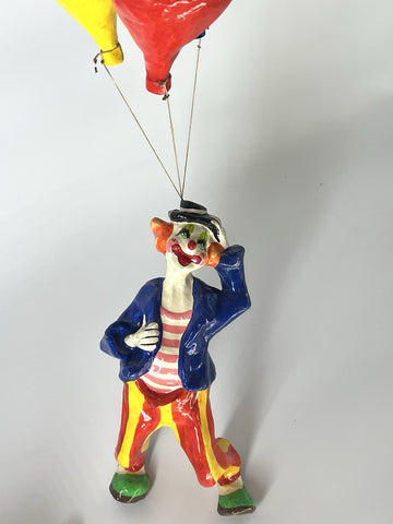 Vintage Unbranded Paper Mache Hanging Circus Clown w/ 3 Balloons