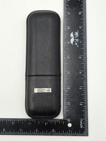 Vintage S.T. Dupont Black Grain Leather & Black Gold Cigar Case For 2 Cigars