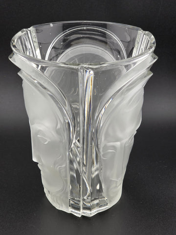 August Walther & Söhne Art Deco Glass Vase 3 Faces Man Woman Child 7"H Germany