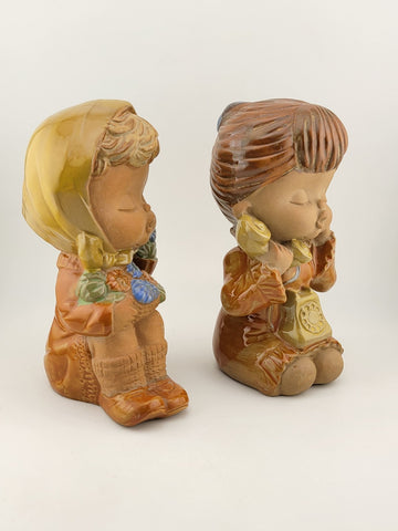 Vintage Set Of 2 Genuine Stoneware Girl Figurines Terracotta Made In Japan