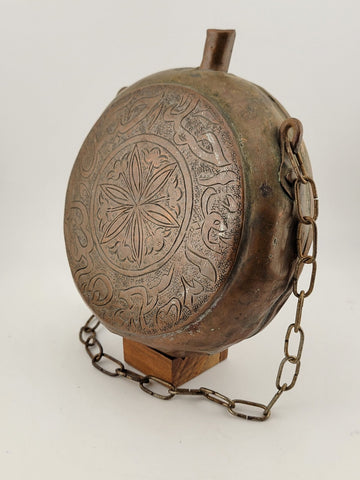 ANTIQUE OTTOMAN/ MOROCCAN ISLAMIC ORIENTAL ORNATE BRASS GUN POWDER FLASK BOTTLE