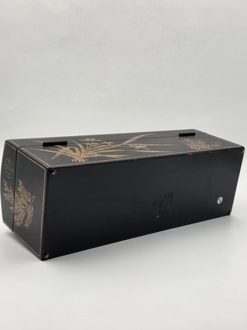 Rare Vintage Chinese Lacquer Scroll Box Gold Gilt Floral Birds Document Case