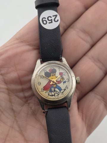 Antique 1950's Mickey Mouse Hong Kong Mechanical Watch Cartoon Dial. 28 mm Works