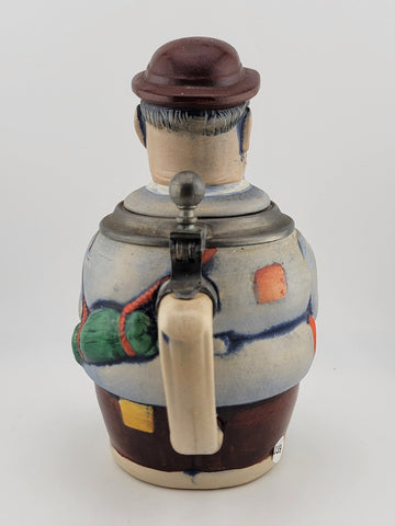 Rare Antique Westerwald Figuren-Bierkrug Lidded Beer stein Hikers With Grain