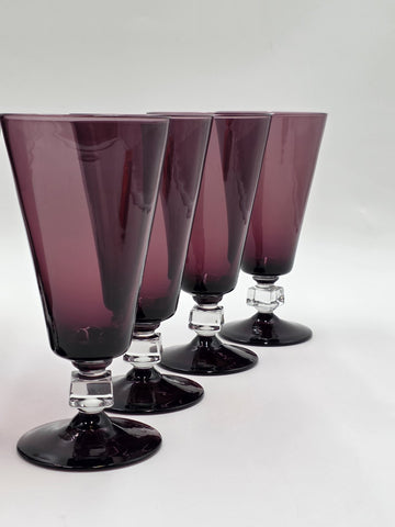 ANTIQUE SET OF 8 MID CENTURY MODERN BRYCE WILMINGTON AMETHYST 7" WATER GLASSES.