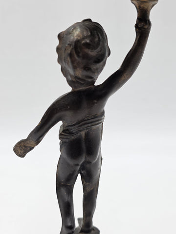 Rare Antique Bronze Brass Putto Cherub Figural Candlestick Rococo 8.5"