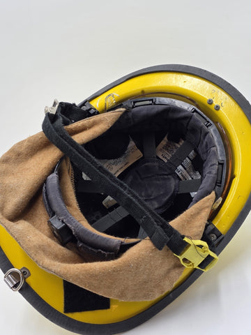 Vintage MSA Cairns 1044 2015 Yellow Firefighter Helmet Front Visor No Scratch