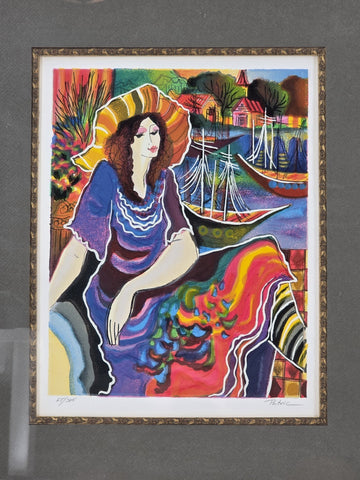 Pair Patricia Govezensky Signed Serigraph 65/375 Colorful Women Art Framed W COA